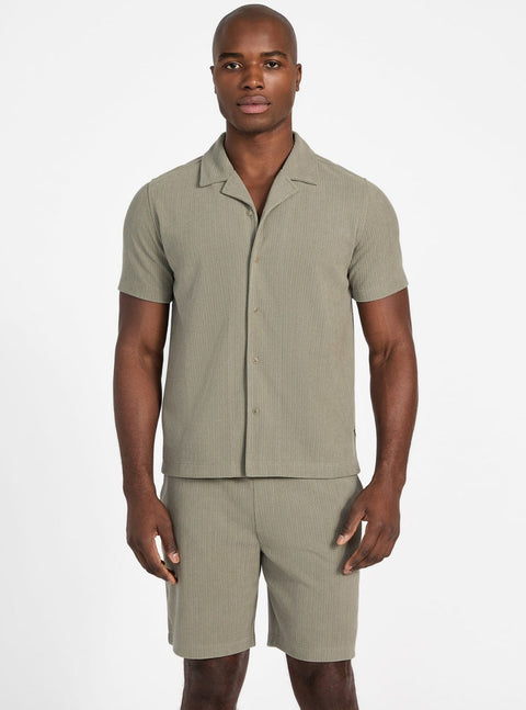 Guess Men's Khaki Baron Textured Knit Shorts |Guess In Lebanon