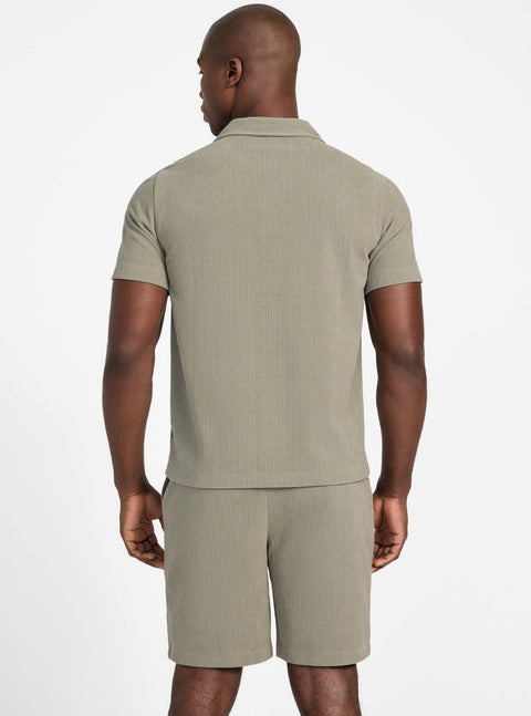 Guess Men's Khaki Baron Textured Knit Shorts |Guess In Lebanon