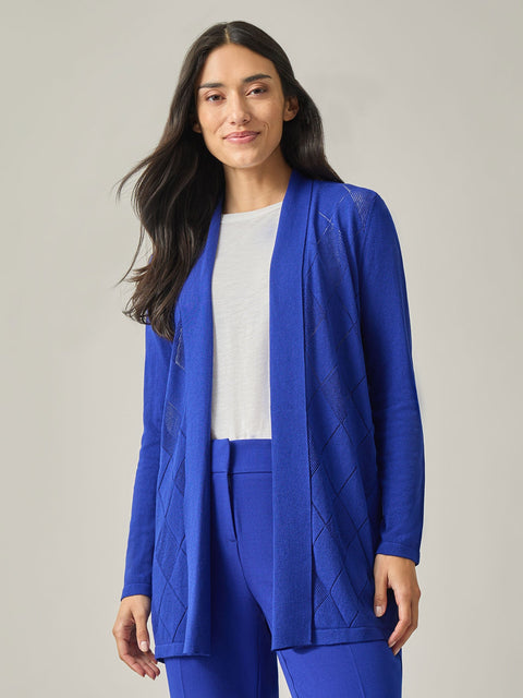 Kasper Women's Blue Soft Pointelle Cardigan | Kasper In Lebanon