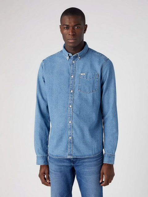 Wrangler Men's Icon Mid Stone Ls 1 Pocket Button Down Shirt |Wrangler In Lebanon