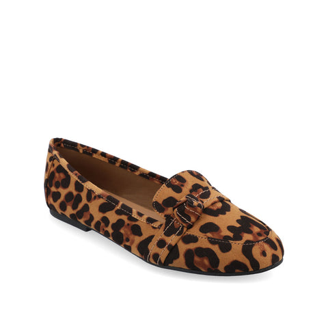 Leopard print loafer shoe on a white background