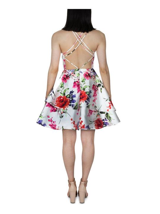 Dear Moon Women's Off White Floral Sleeveless Flare Dress | Dear Moon In Lebanon