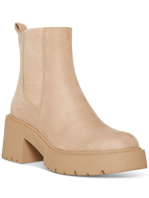 Madden Girl   Women's Beige Heel Pull-Tab Goring Lug Sole Padded Trust Round Toe Chelsea Boots | Madden Girl  in Lebanon