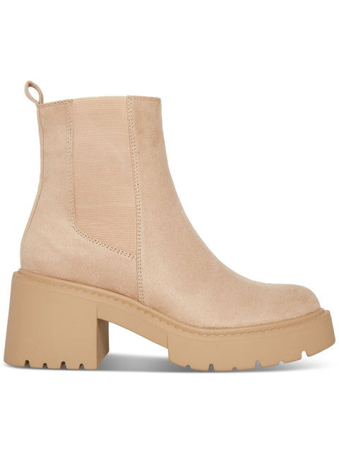 Madden Girl   Women's Beige Heel Pull-Tab Goring Lug Sole Padded Trust Round Toe Chelsea Boots | Madden Girl  in Lebanon