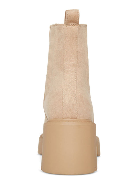 Madden Girl   Women's Beige Heel Pull-Tab Goring Lug Sole Padded Trust Round Toe Chelsea Boots | Madden Girl  in Lebanon