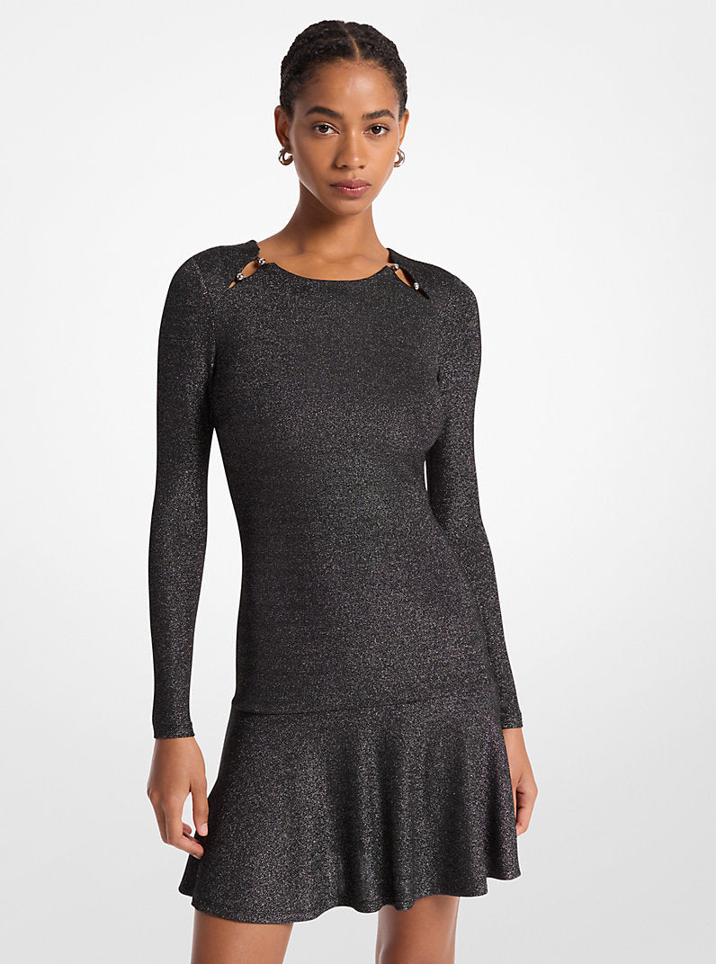 Michael Kors Women's Black Metallic knit Long-Sleeved Dress | Michael Kors In Lebanon