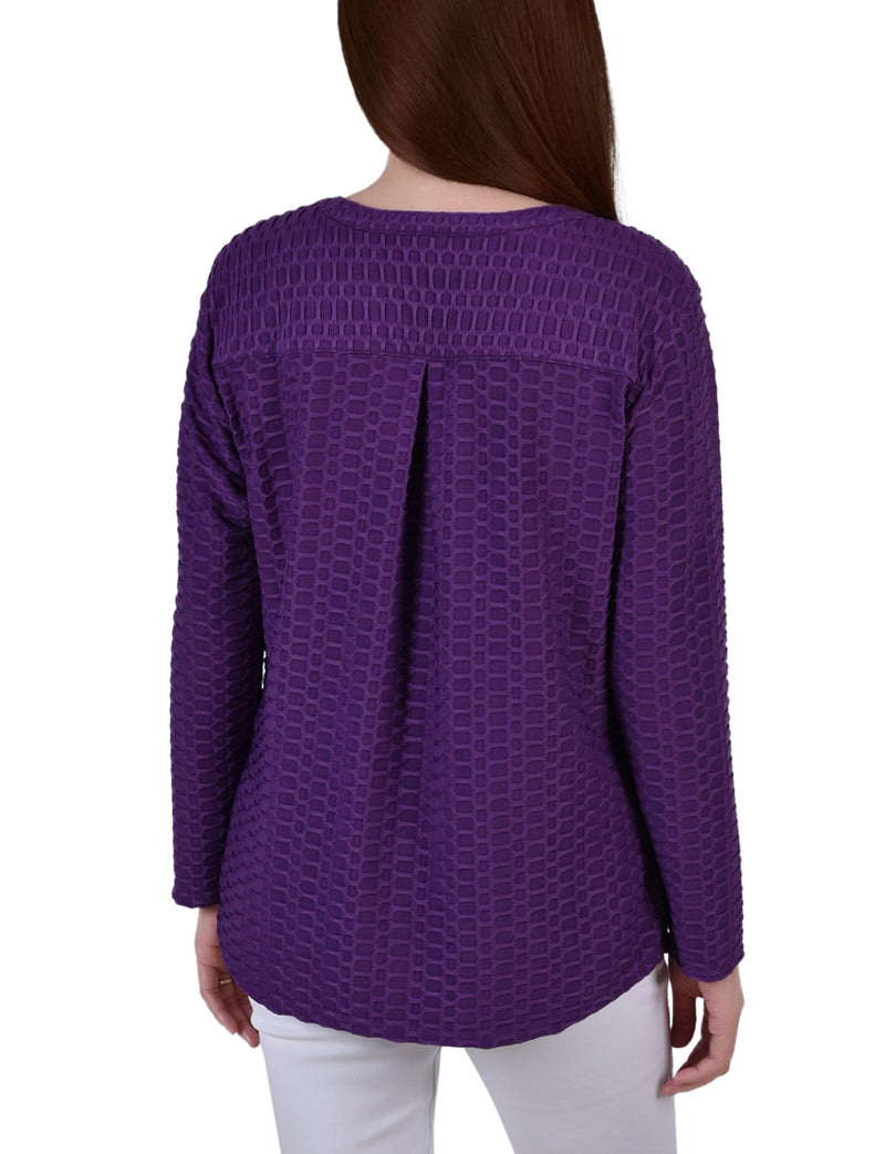 Ny Collection Women's Purple Petite Long Sleeve Honeycomb Tunic Shirt | Ny Collection In Lebanon