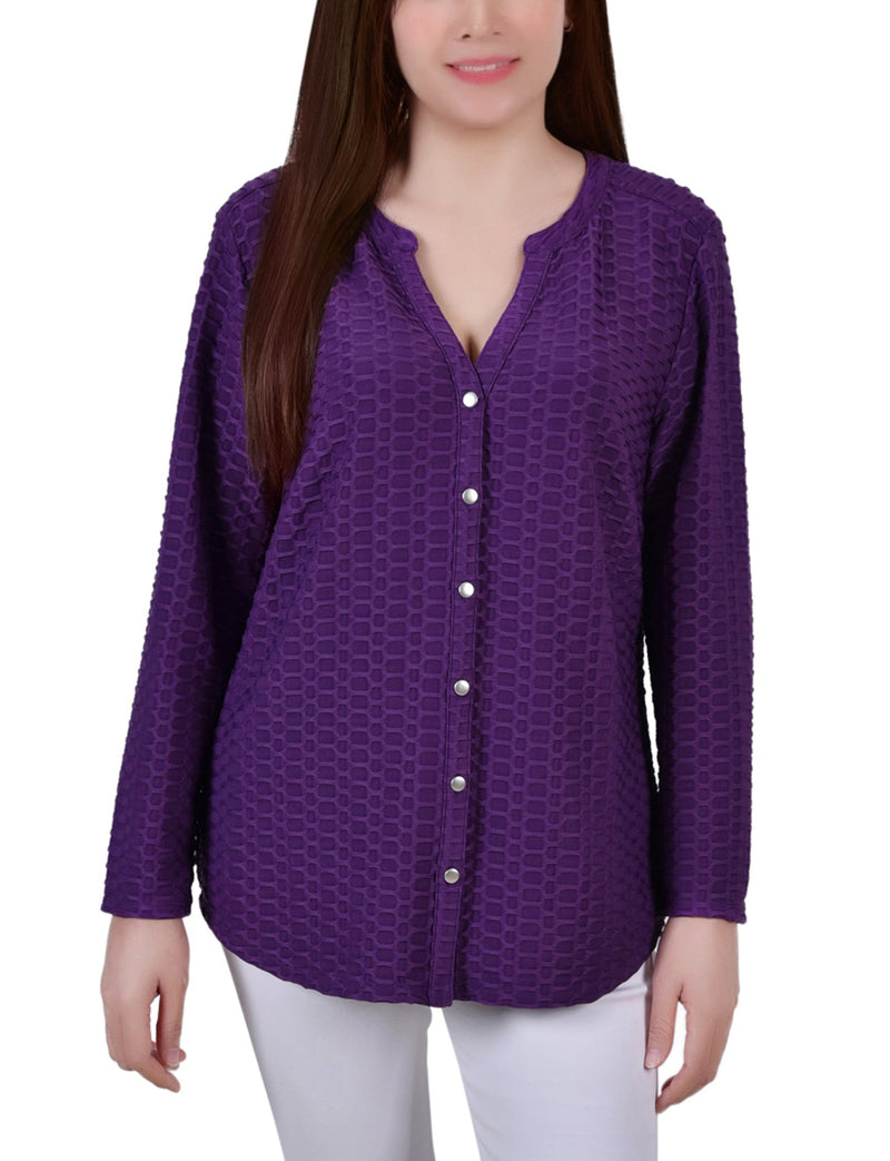 Ny Collection Women's Purple Petite Long Sleeve Honeycomb Tunic Shirt | Ny Collection In Lebanon
