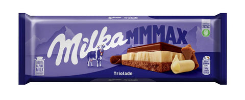 Milka Triolade chocolate bar packaging on a white background