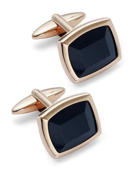 Domain London Men's Rose Gold-Tone Stainless Steel and Jet Stone Cuff Links |Domain London In Lebanon