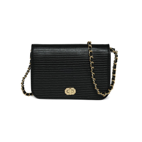 Accessorize London Women's Black Faux Leather Woven Chain Evie Sling Crossbody Bag |Accessorize Cropp In Lebanon