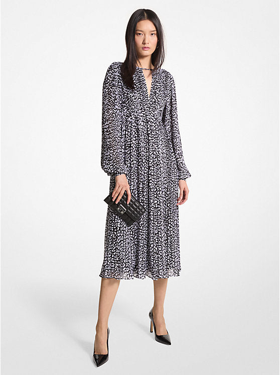 Michael Kors Women's Black & White Animal-Print Pleated Dress | Michael Kors In Lebanon