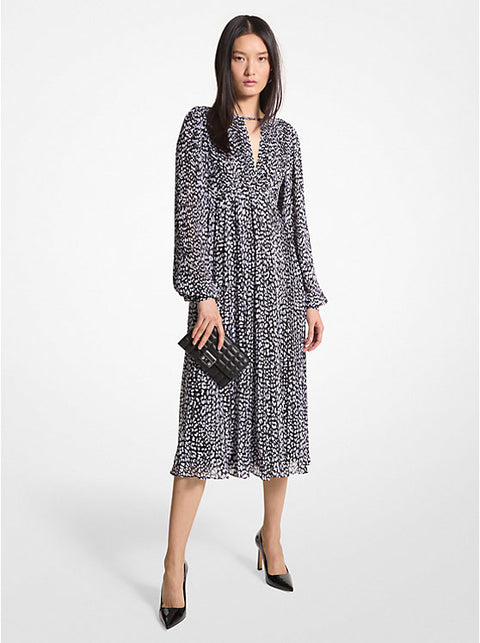 Michael Kors Women's Black & White Animal-Print Pleated Dress | Michael Kors In Lebanon