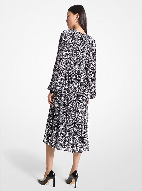 Michael Kors Women's Black & White Animal-Print Pleated Dress | Michael Kors In Lebanon