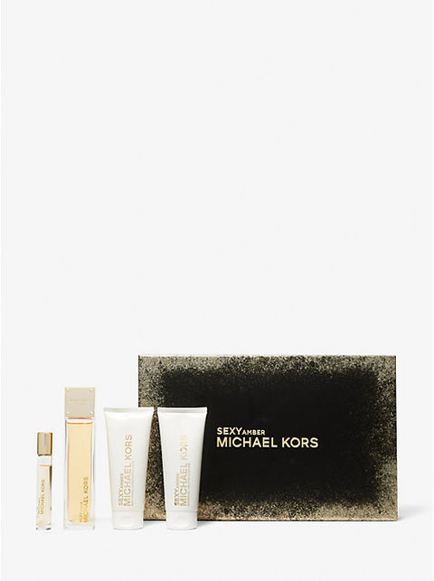 Michael Kors perfume set with a black gift box on a white background
