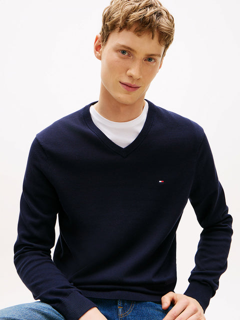 Tommy Hilfiger Men's Navy Flag Embroidery V-Neck Sweater | Tommy Hilfiger In Lebanon