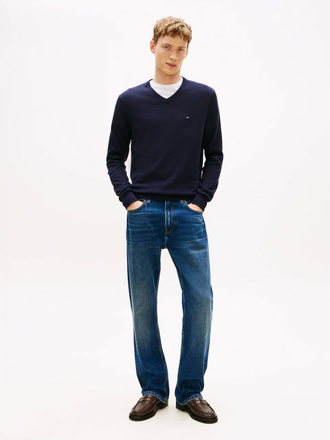 Tommy Hilfiger Men's Navy Flag Embroidery V-Neck Sweater | Tommy Hilfiger In Lebanon
