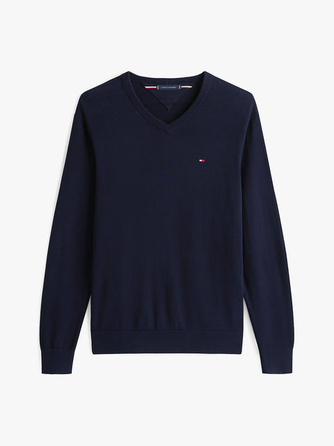 Tommy Hilfiger Men's Navy Flag Embroidery V-Neck Sweater | Tommy Hilfiger In Lebanon