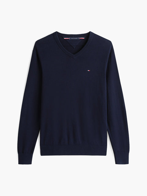 Tommy Hilfiger Men's Navy Flag Embroidery V-Neck Sweater | Tommy Hilfiger In Lebanon