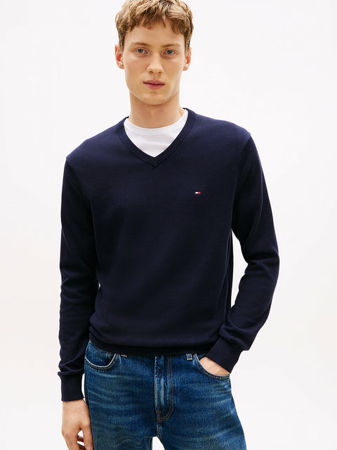 Tommy Hilfiger Men's Navy Flag Embroidery V-Neck Sweater | Tommy Hilfiger In Lebanon