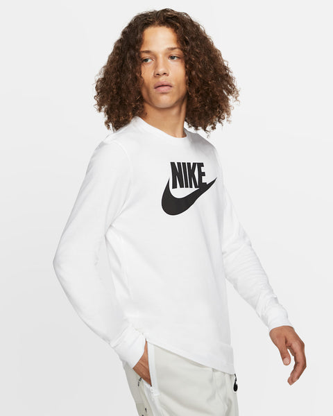 Nike  Men's White Logo Printed Long Sleeve Blouse  |Nike  in Lebanon