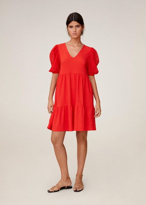 Mango Women's Red Short-Sleeve Dress| Mango in Lebanon