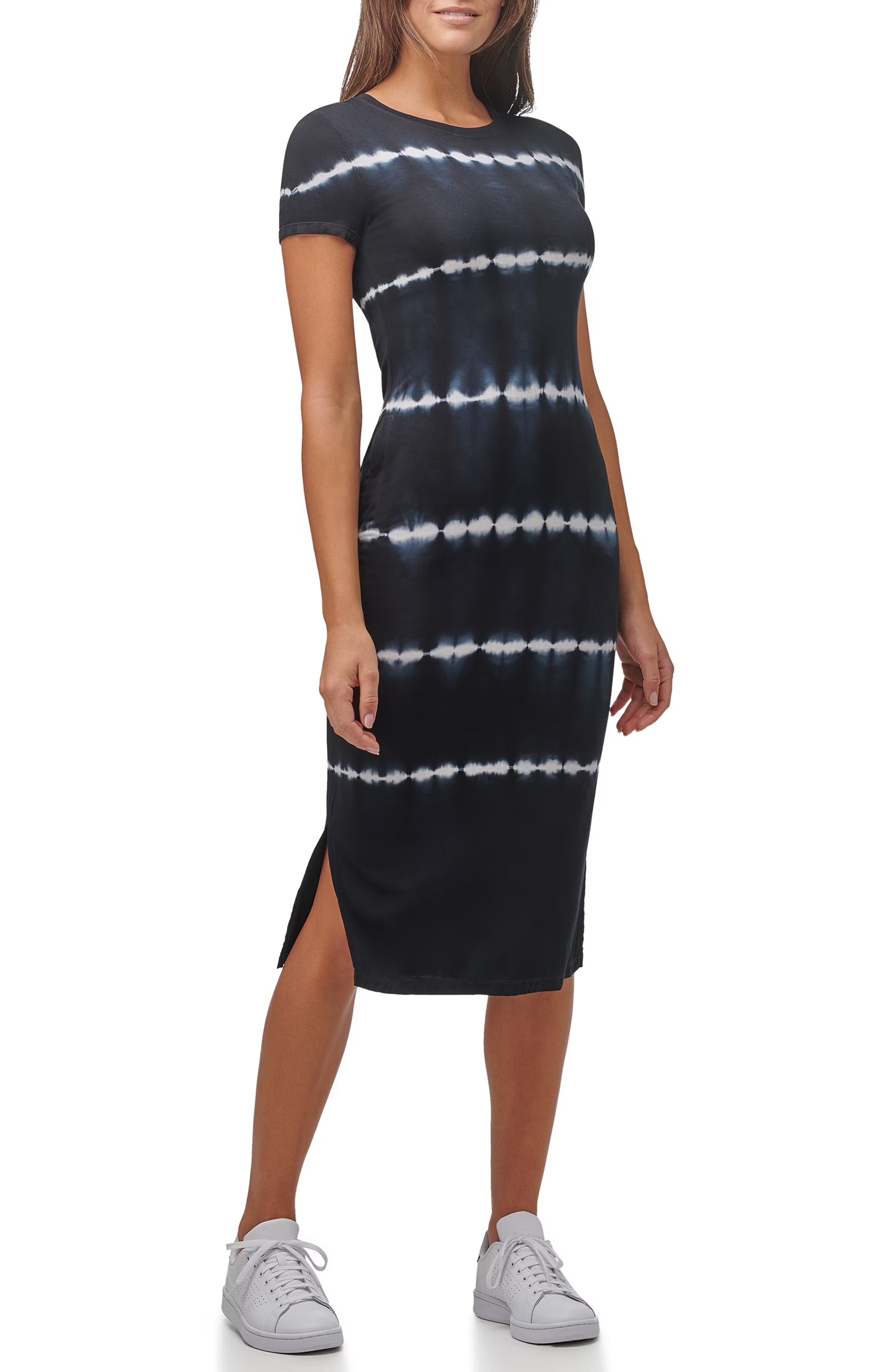Marc New York Women's Black Performance Stripe Tie Dye Midi Dress with Side Pockets | Marc In Lebanon