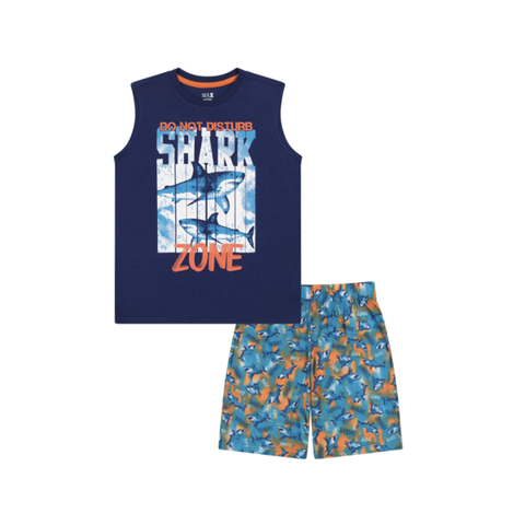Max & Olivia Boy's Navy Blue Sleeveless T-Shirt & Multi Short Set | Max & Olivia In Lebanon
