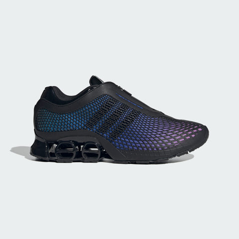 Black and blue sneaker on a light gray background