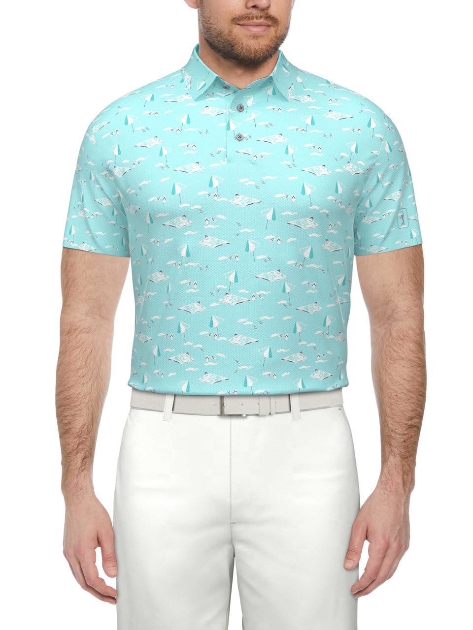 PGA TOUR Men's Blue Beach Print Performance Golf Polo T-Shirt|PGA TOUR In Lebanon