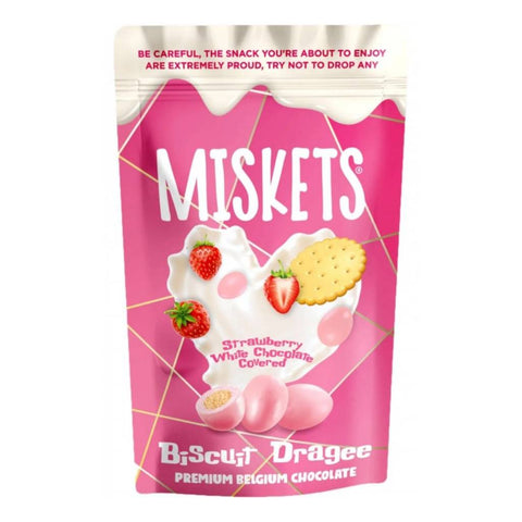 Miskets White Chocolate Coated Strawberry Biscuit Drage 80g | Miskets In Lebanon