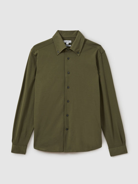 Reiss Men's Olive Green Garment Dyed Cotton Pique Oxford Shirt|Reiss In Lebanon