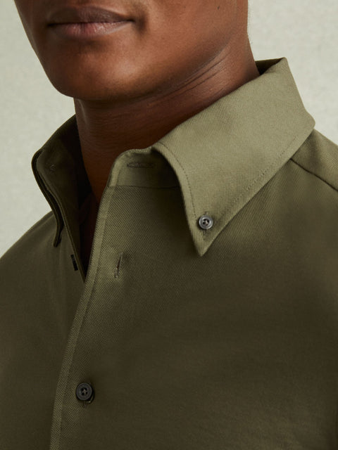 Reiss Men's Olive Green Garment Dyed Cotton Pique Oxford Shirt|Reiss In Lebanon