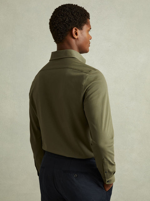 Reiss Men's Olive Green Garment Dyed Cotton Pique Oxford Shirt|Reiss In Lebanon