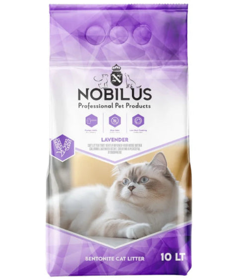Nobilus cat litter package with a cat on a white background