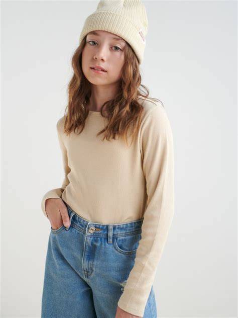 Sinsay Girl's Beige Ribbed Long Sleeve Blouse | Sinsay In Lebanon
