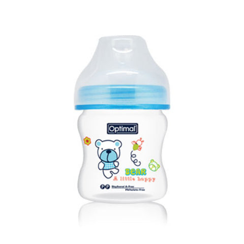 Baby bottle with a bear design and 'Optimal' branding on a white background