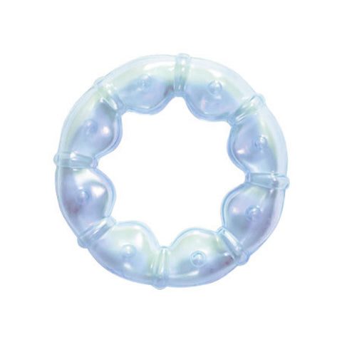 Clear plastic ring with bubble-like structures on a white background