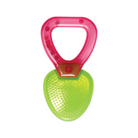 Pink and green dog toy with textured surface on a white background