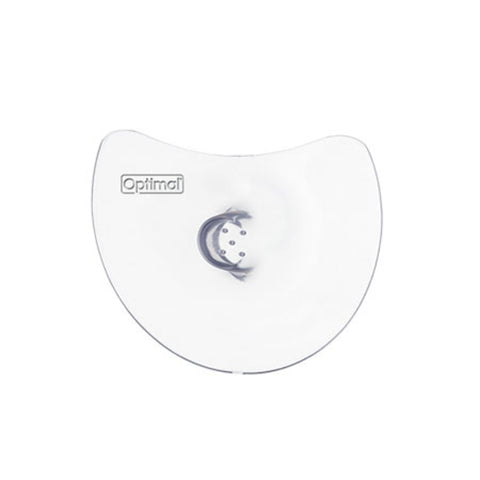 Clear plastic shield with a moon symbol and 'Optima' branding on a white background