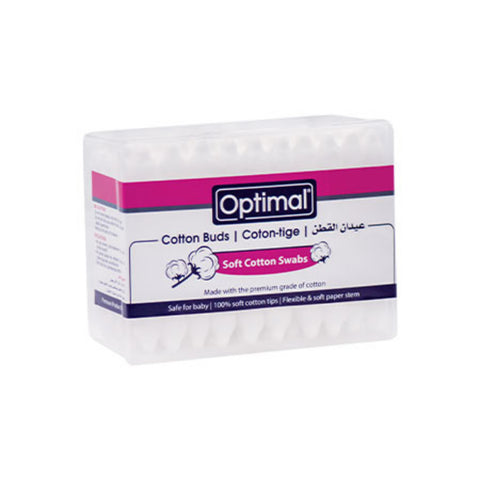 Box of Optimal cotton buds on a white background