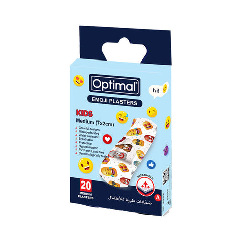 Box of Optimal emoji plasters for kids on a white background