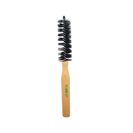 Hairbrush with black bristles on a white background