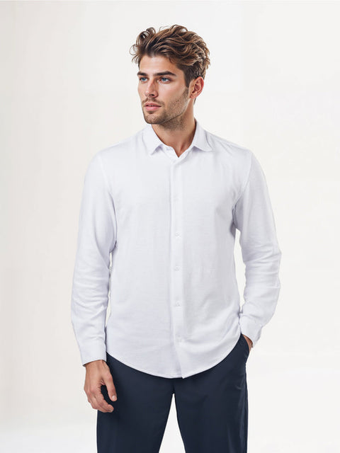 Celio Men’s White Solid Regular Fit Poly-Cotton Long Sleeve Shirt |Celio In Lebanon