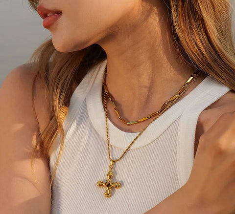 Aqua Women's Gold Byzantine Cross Tiger Eye Necklace | Aqua In Lebanon
