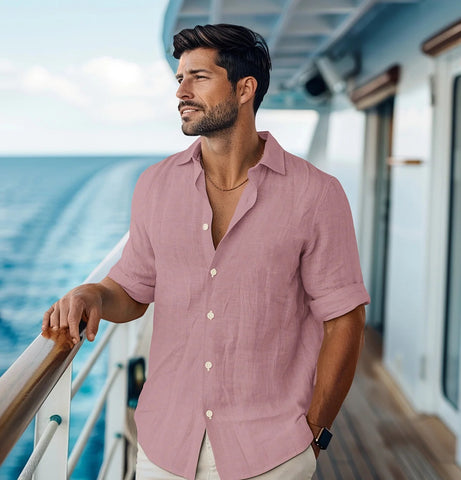 Perry Ellis Men's Blush Solid Linen Roll Sleeve Shirt|Perry Ellis In Lebanon