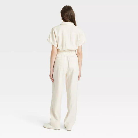 Universal Thread Women's Off White Short Sleeve Button-Front Jumpsuit |Universal Thread In Lebanon