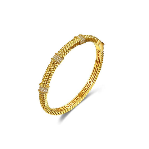 Rachel Glauber Women's 14k Gold Plated With Diamond Cubic Zirconia 3D Textured Bangle Bracelet | Rachel Glauber In Lebanon