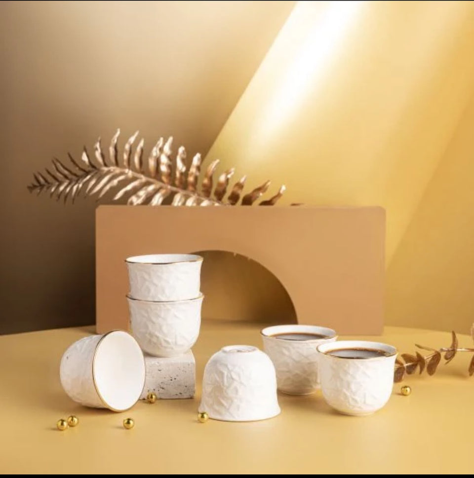Crown Collection White & Gold Coffee Cups 6pc ET2107