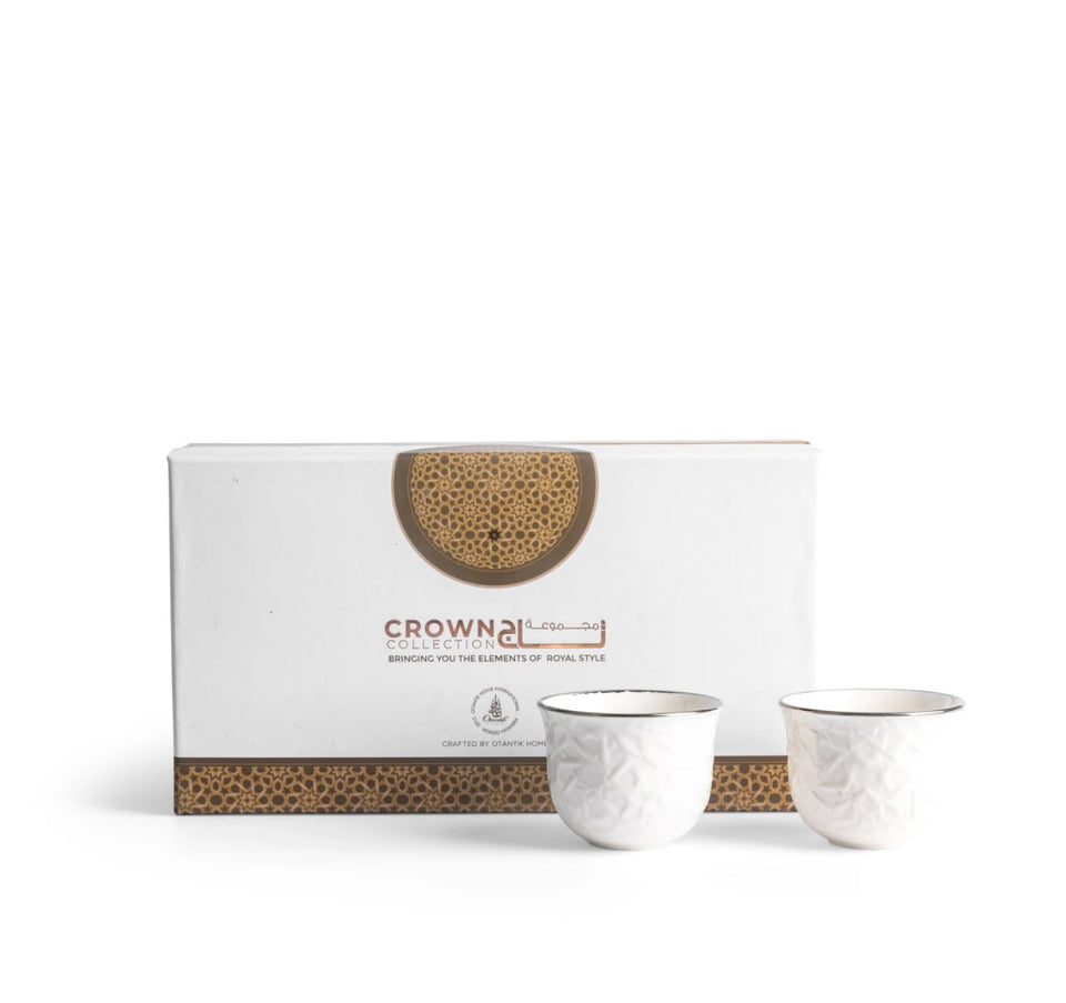 Crown White & Silver Arabic Coffee Cups 6pc ET2108